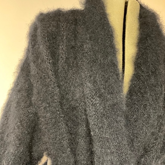 Vintage 100% Wool Fuzzy Longline Coat – Black Shawl Collar Wrap Coat - Picture 4 of 5
